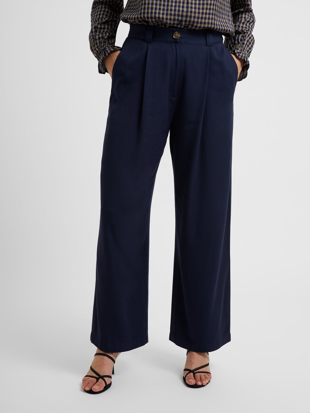 Luxe Twill Wide Leg Trousers Dark Indigo | Great Plains UK