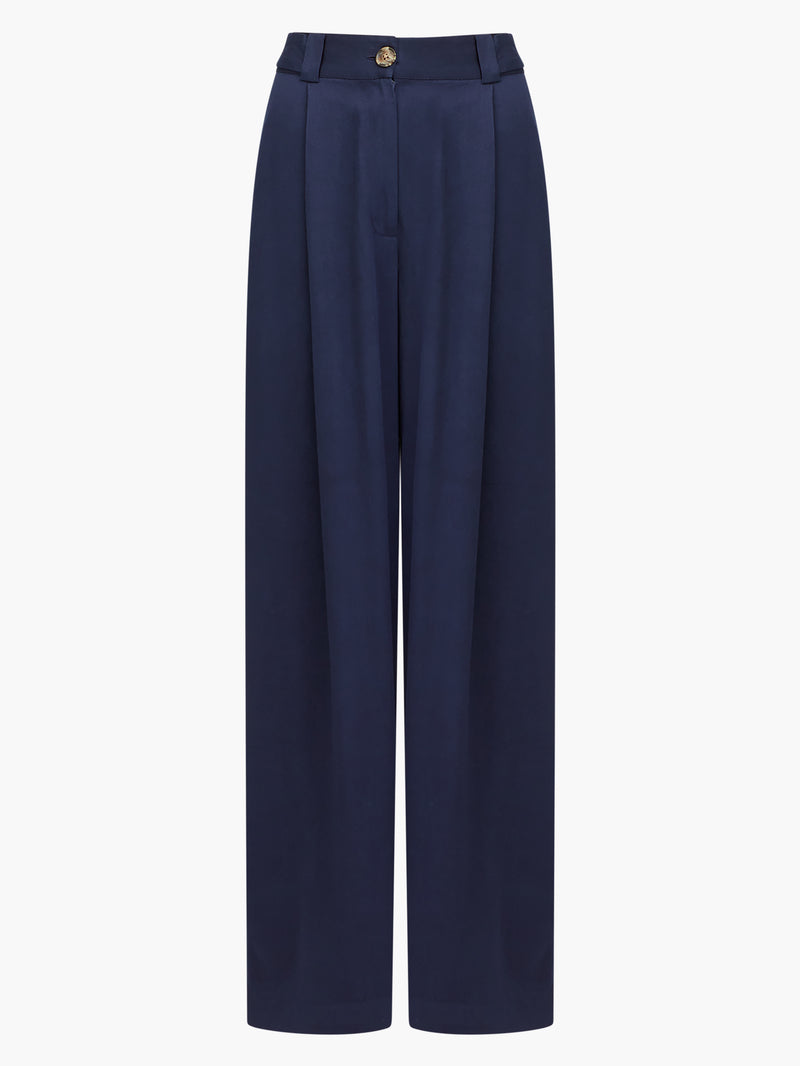 Indigo Cotton Twill Wide Leg Trousers, Indigo