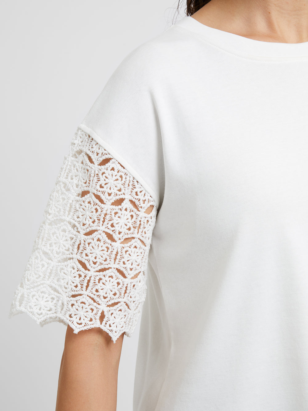Kuhl Organic Cotton Tee Women's Size Large White Crochet Lace Knit Short  Sleeve