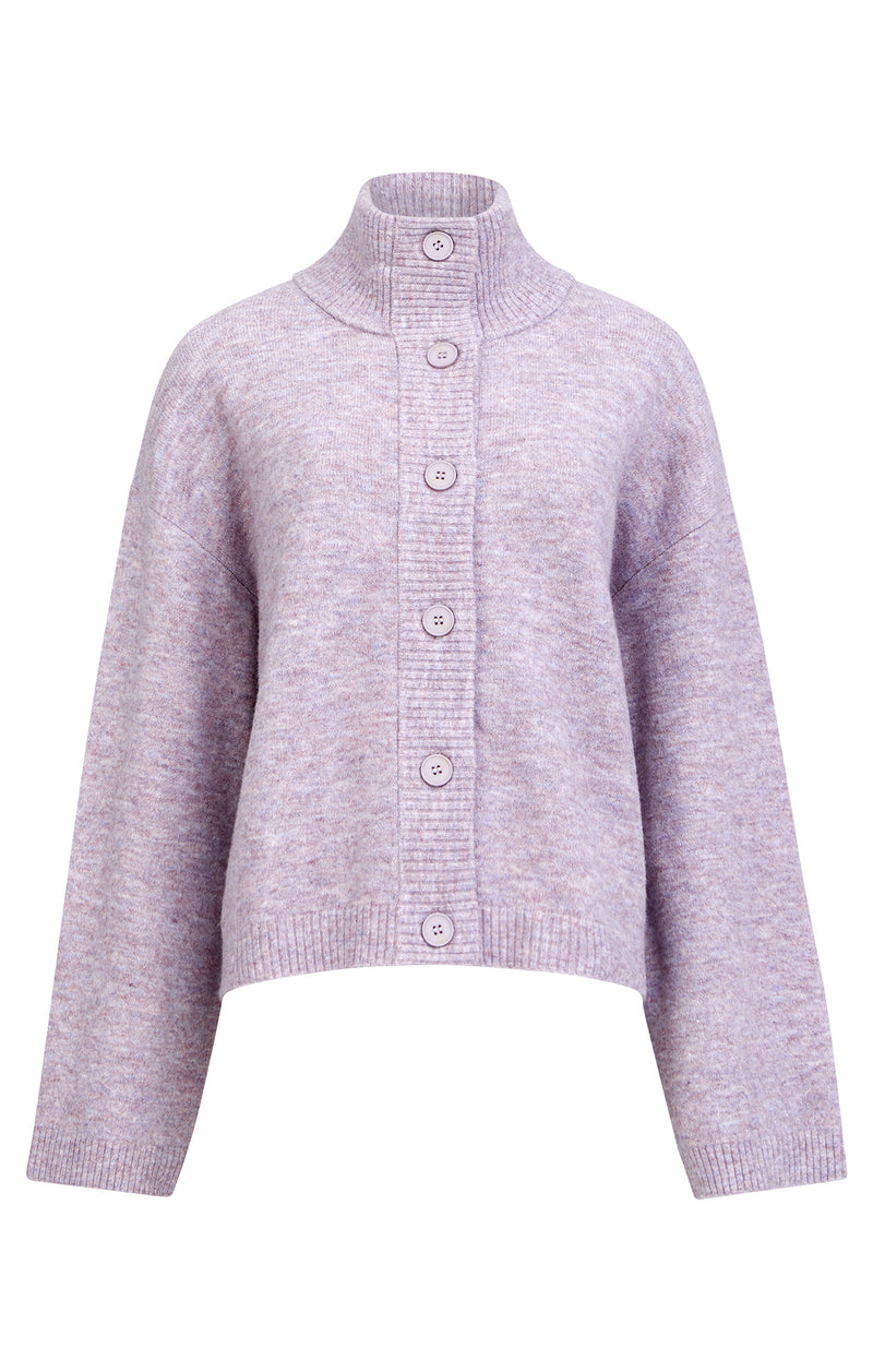 Carice Recycled Knit Button Down Jumper Lavender Marl | Great