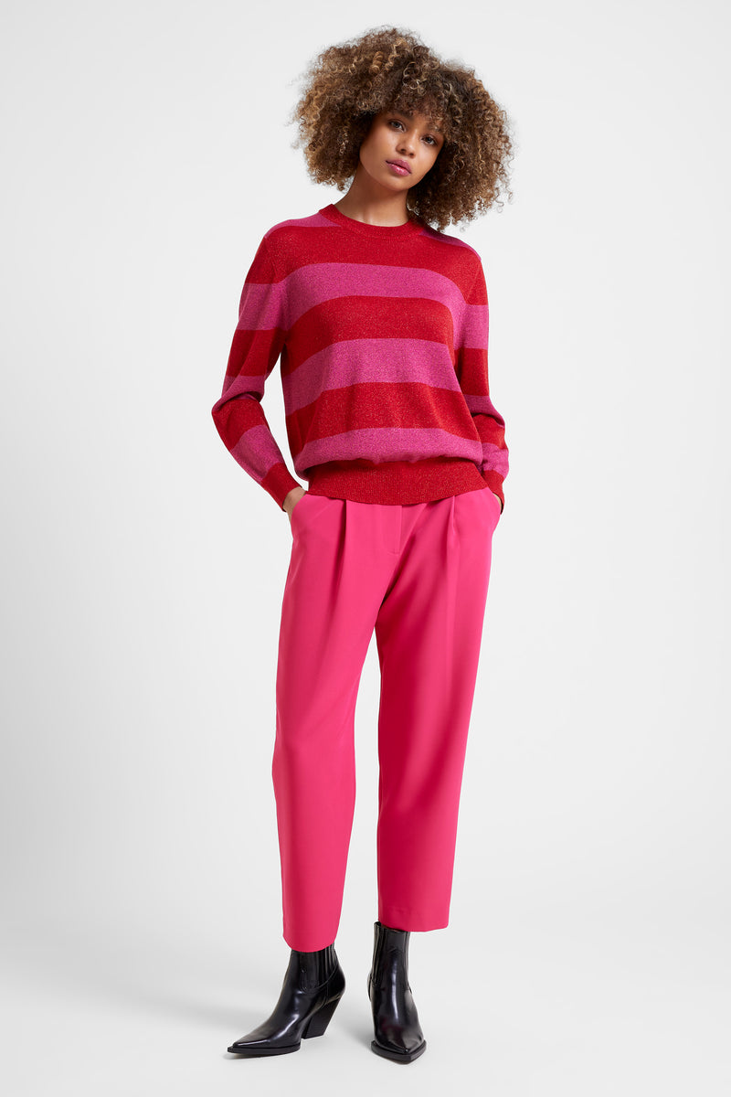 Sparkle Stripe Knit Crew Neck Jumper Christmas Rose/Crimson