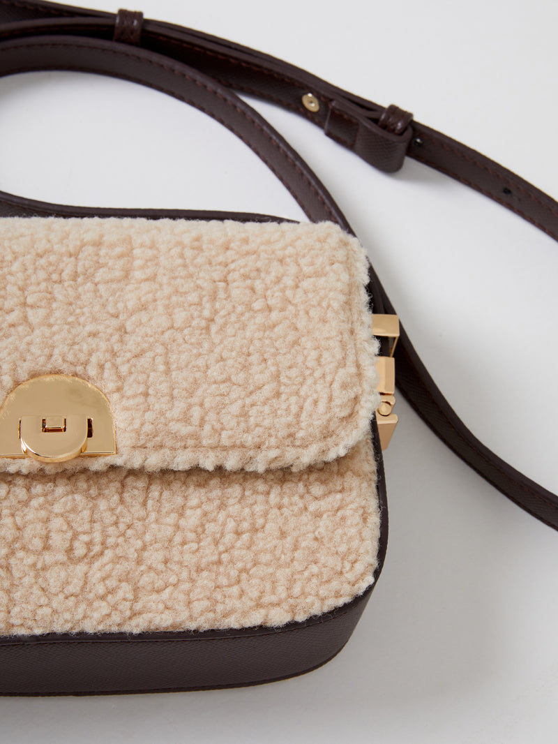 Faux shearling crossbody online bag