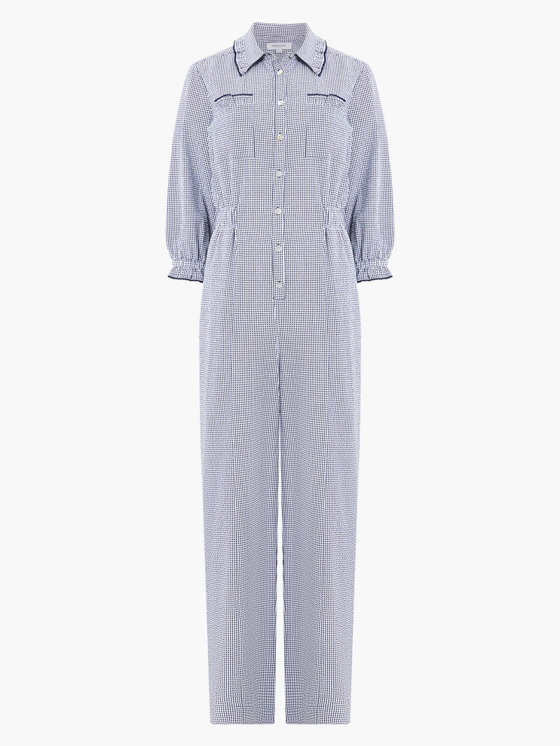 Salerno Gingham Jumpsuit Summer Navy White | Great Plains UK