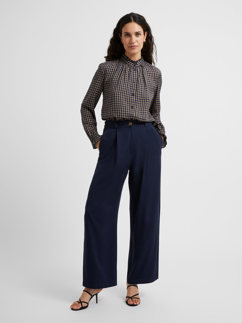 Luxe Twill Wide Leg Trousers Dark Indigo | Great Plains UK