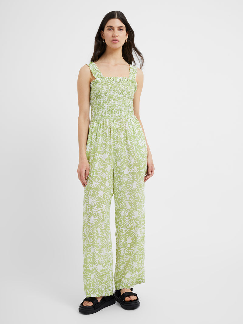 Cadiz Floral Smocked Jumpsuit Kiwi Milk | Great Plains UK