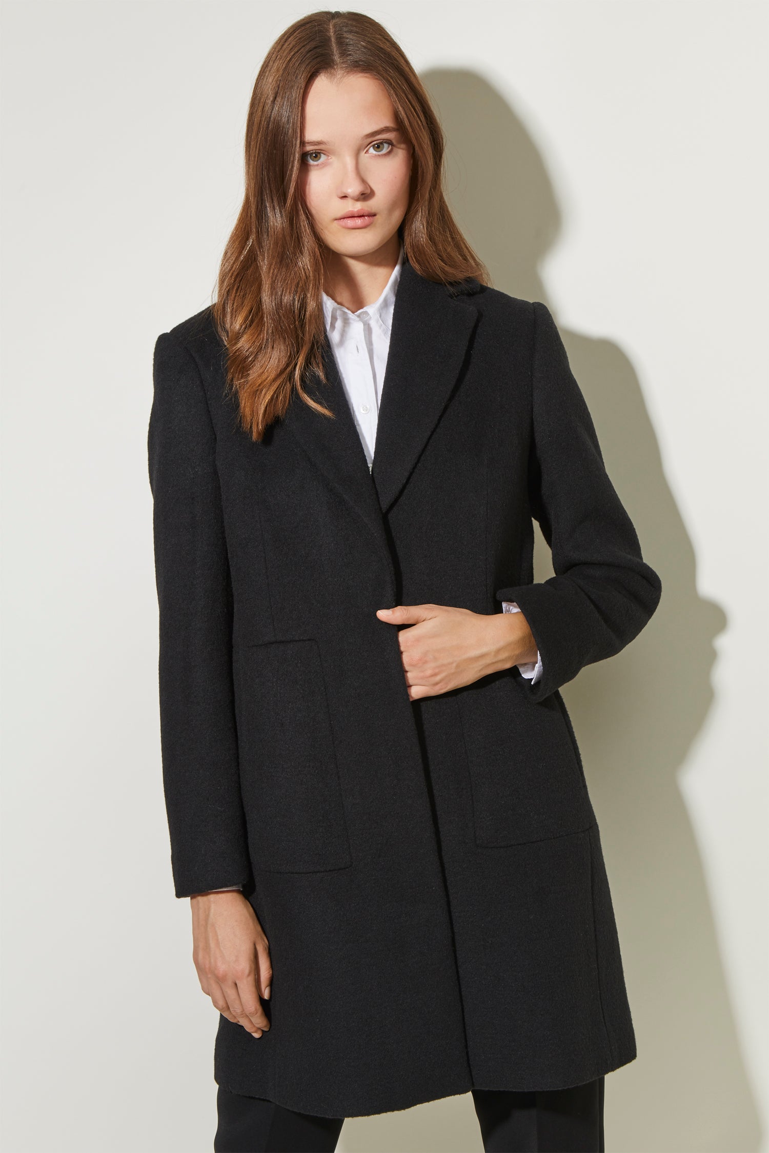 Black crombie cheap coat womens