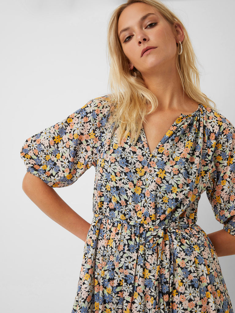 Fiji Bloom Organic Midi Dress Tidal Blue Multi | Great Plains UK