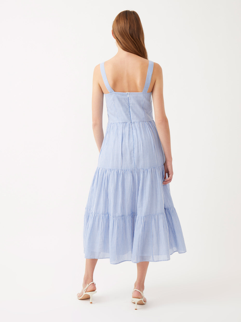 Tia Organic Stripe Midi Dress Sky Blue/Milk | Great Plains UK