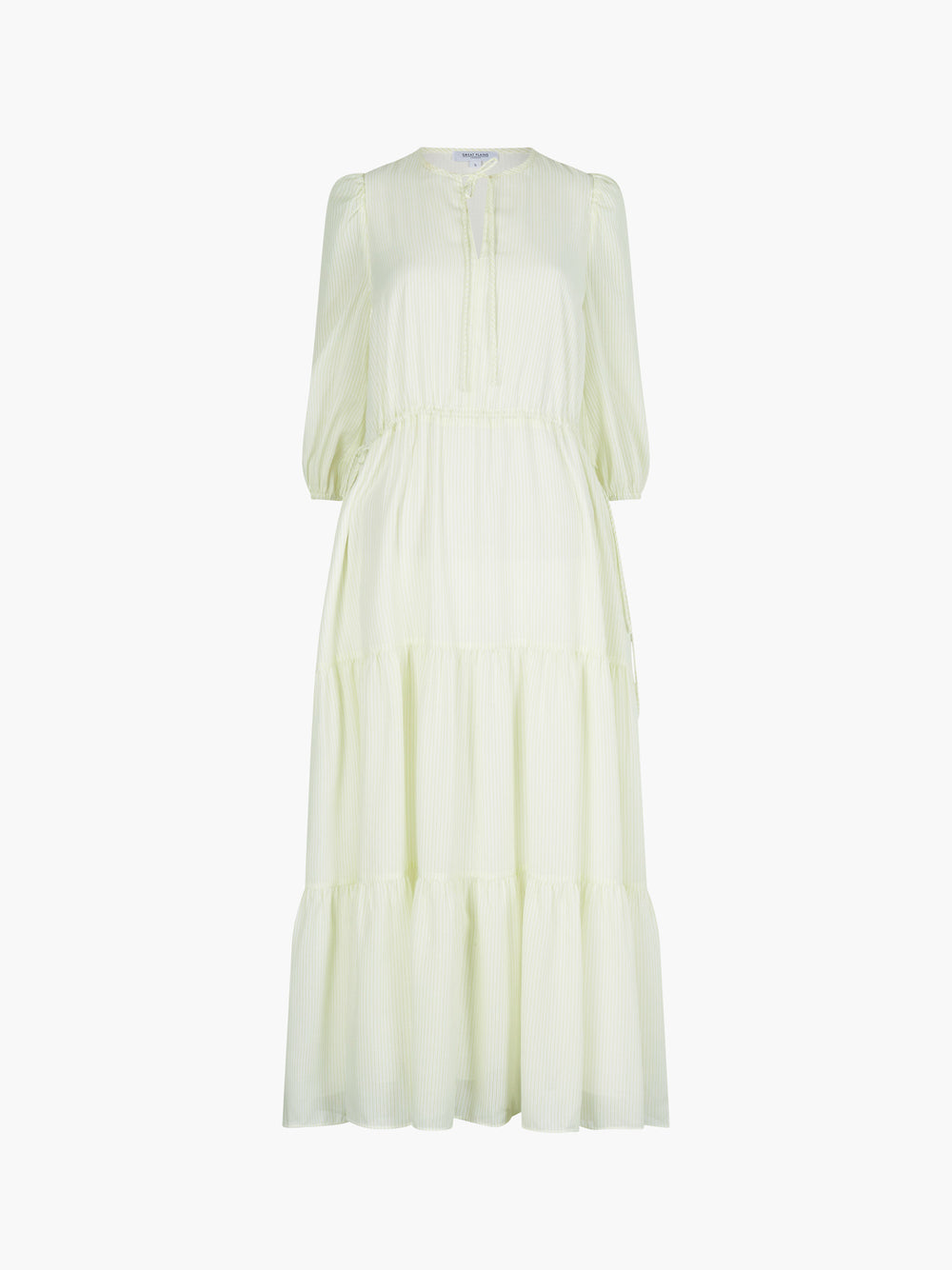 Micro Stripe Tiered Dress Milk / Fresh Apple | Great Plains UK