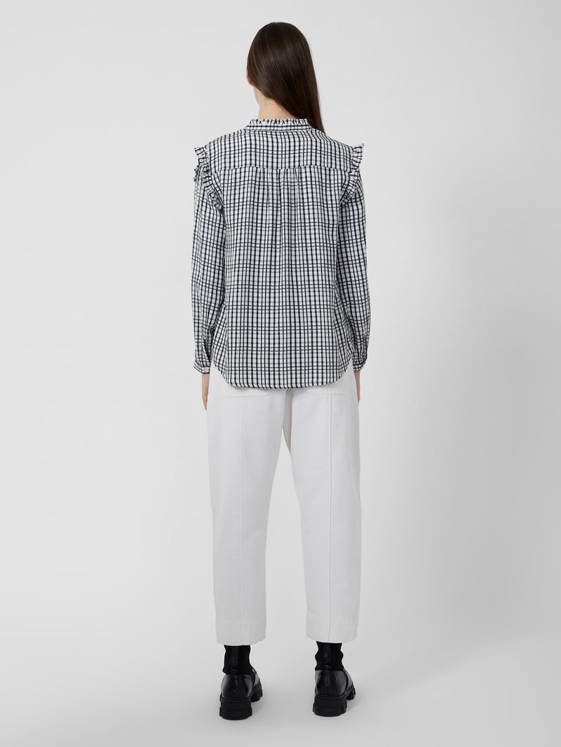 Mid Winter Check Frill Blouse Milk Multi | Great Plains UK