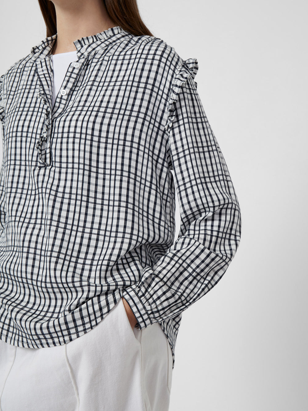 Mid Winter Check Frill Blouse Milk Multi | Great Plains UK