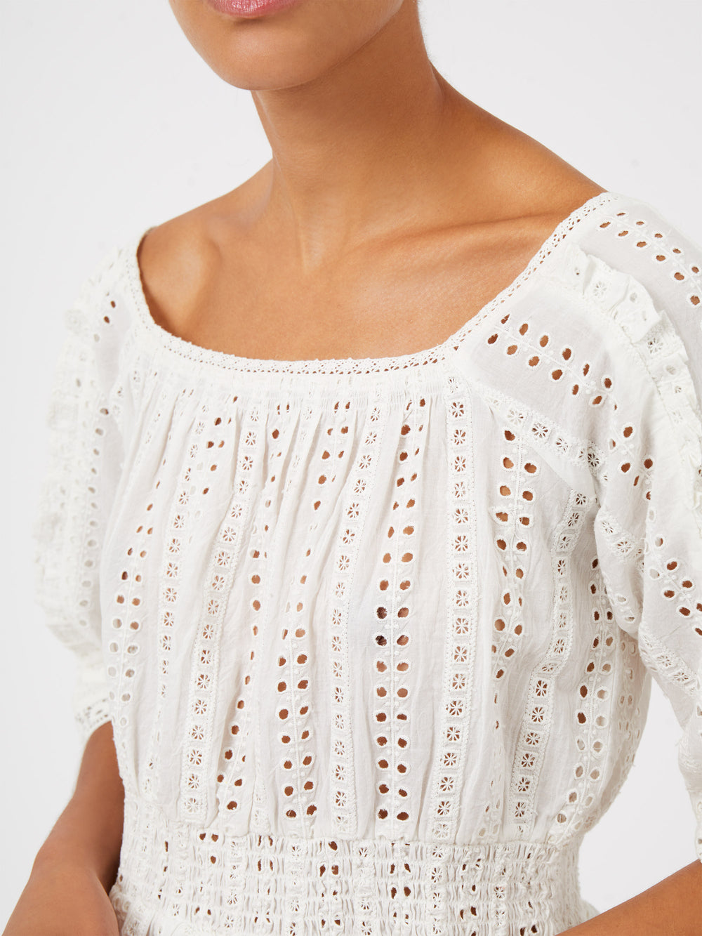 Summer Embroidery Square Neck Peplum Top Milk | Great Plains UK
