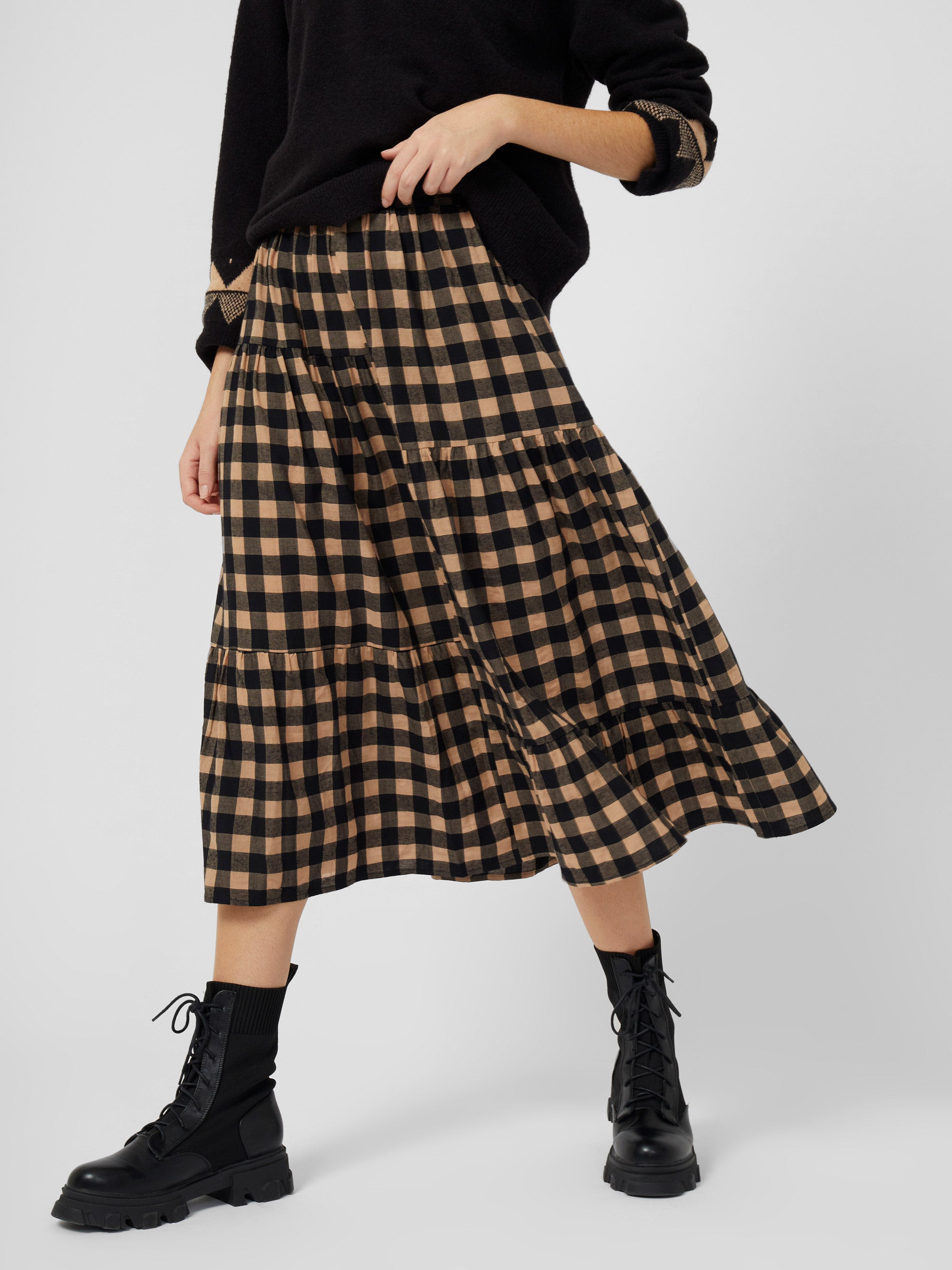 Gingham check long clearance skirt