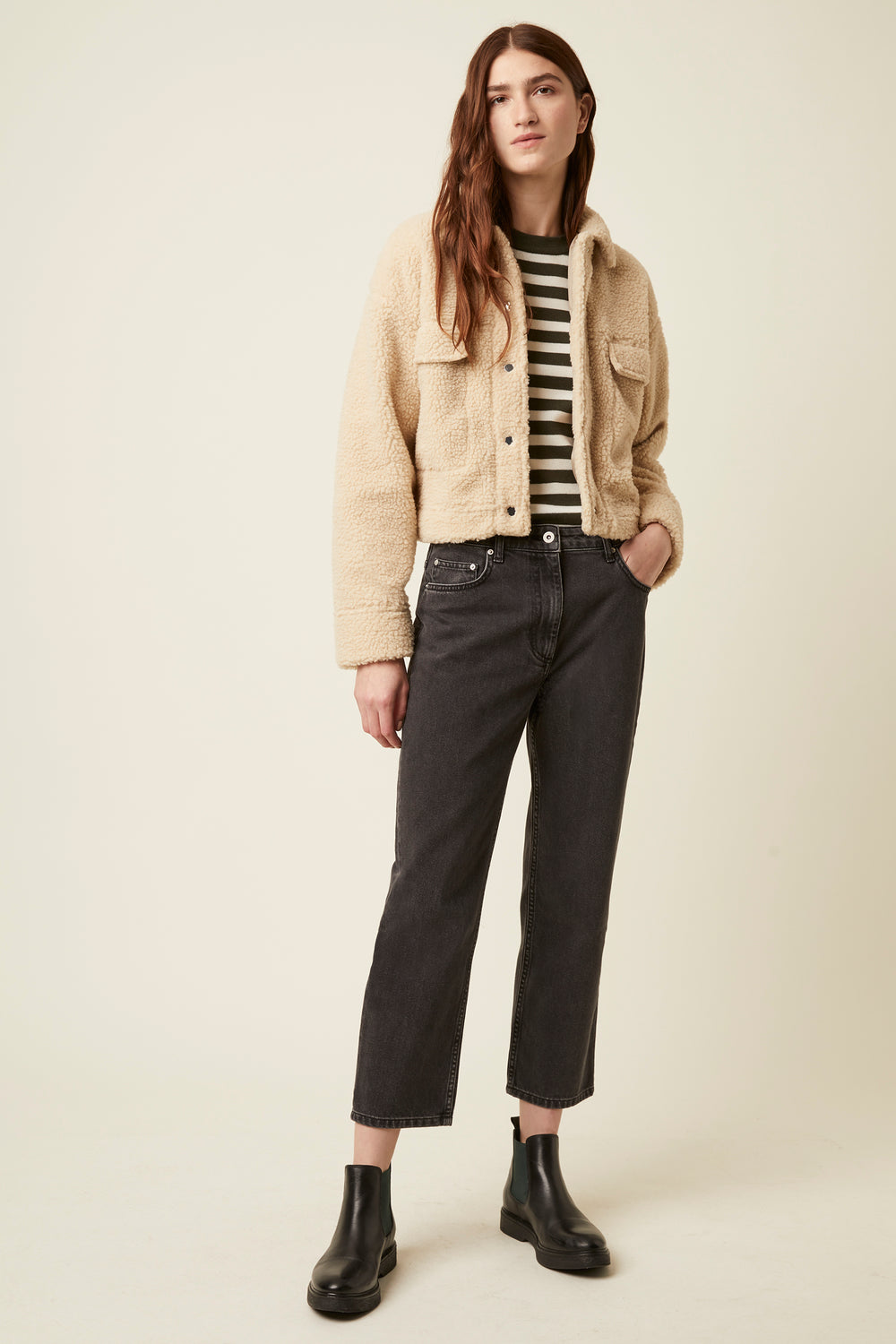 Cropped teddy clearance borg jacket