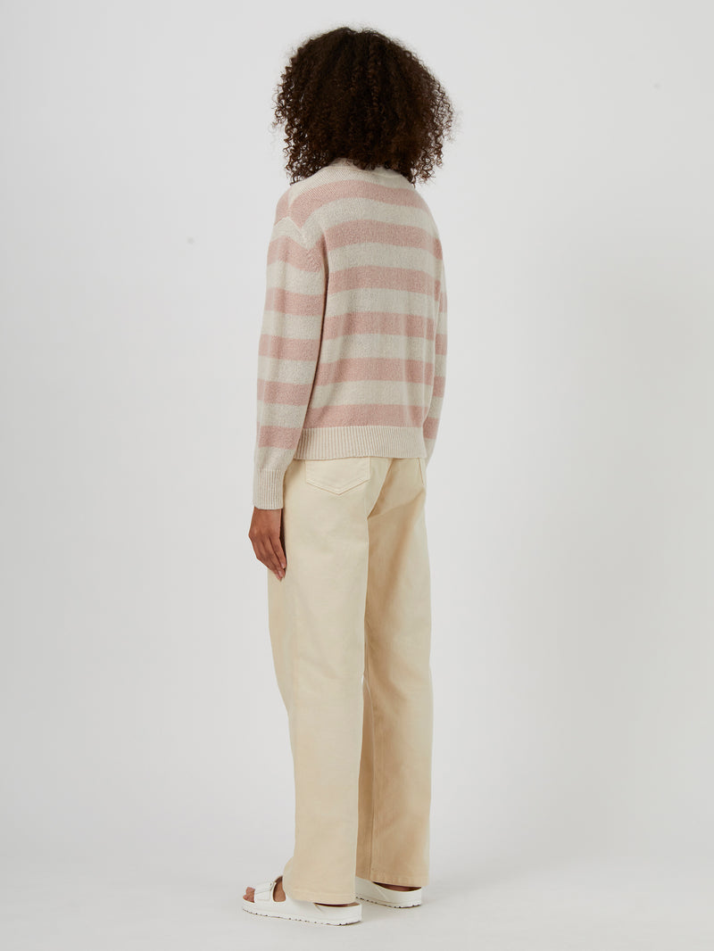 Summer Stripe Knit Cardigan Milk/Rose | Great Plains UK