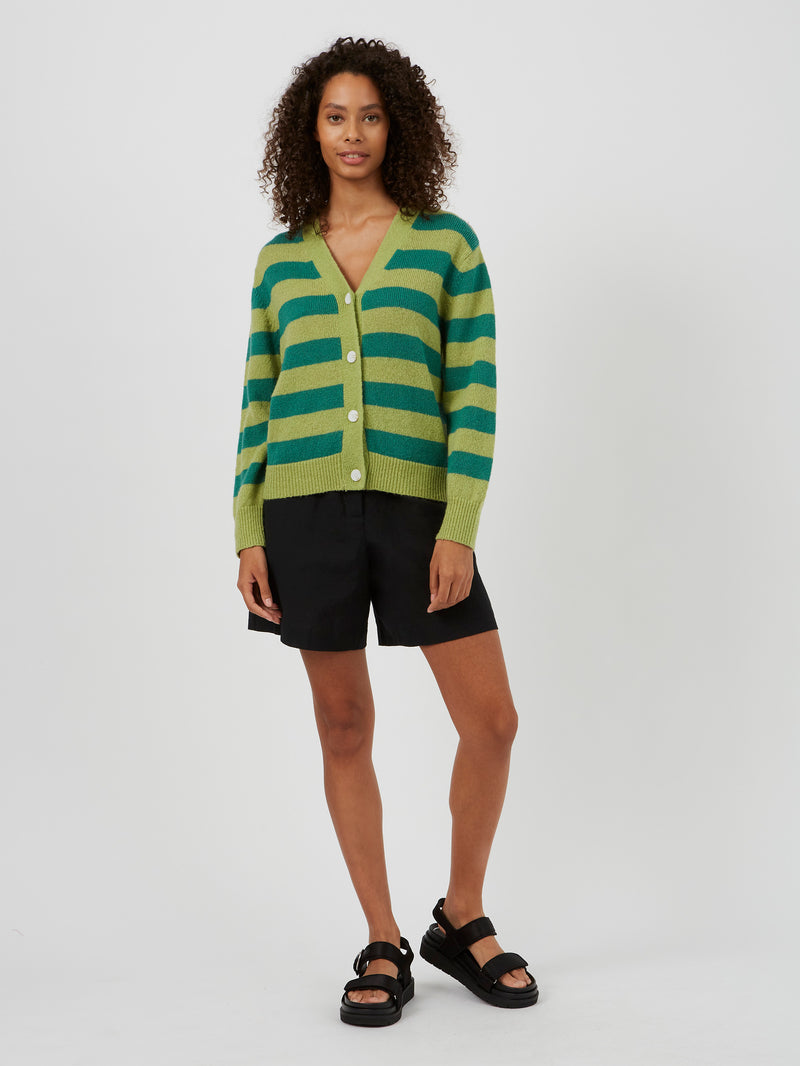Summer Stripe Knit Cardigan Jade Green/Fresh Apple | Great Plains UK