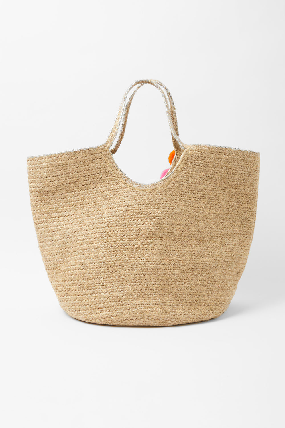 Raffia Pom-Pom Beach Bag Silver Multi | Great Plains UK