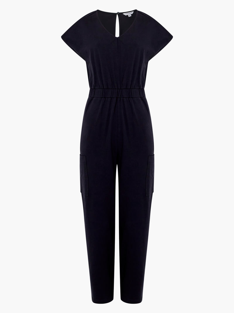 V-Neck Cotton Jersey Jumpsuit, Washed Black